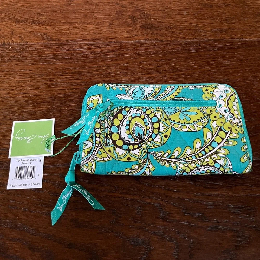 Vera Bradley Peacock Zip Around Wallet NWT Quilted Cotton Travel Organizer